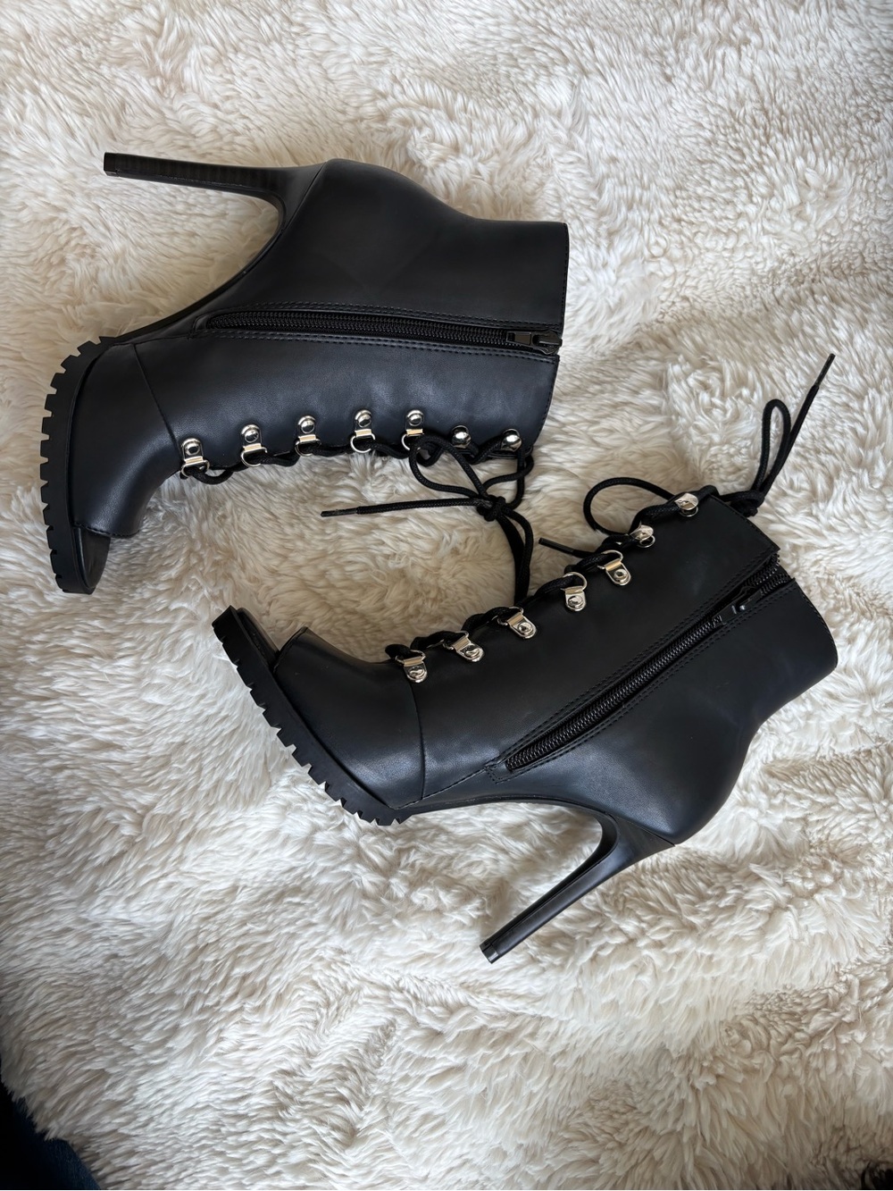 INC International Concepts Black Lace-Up Peep Toe Ankle Boots - Picture 3 of 11